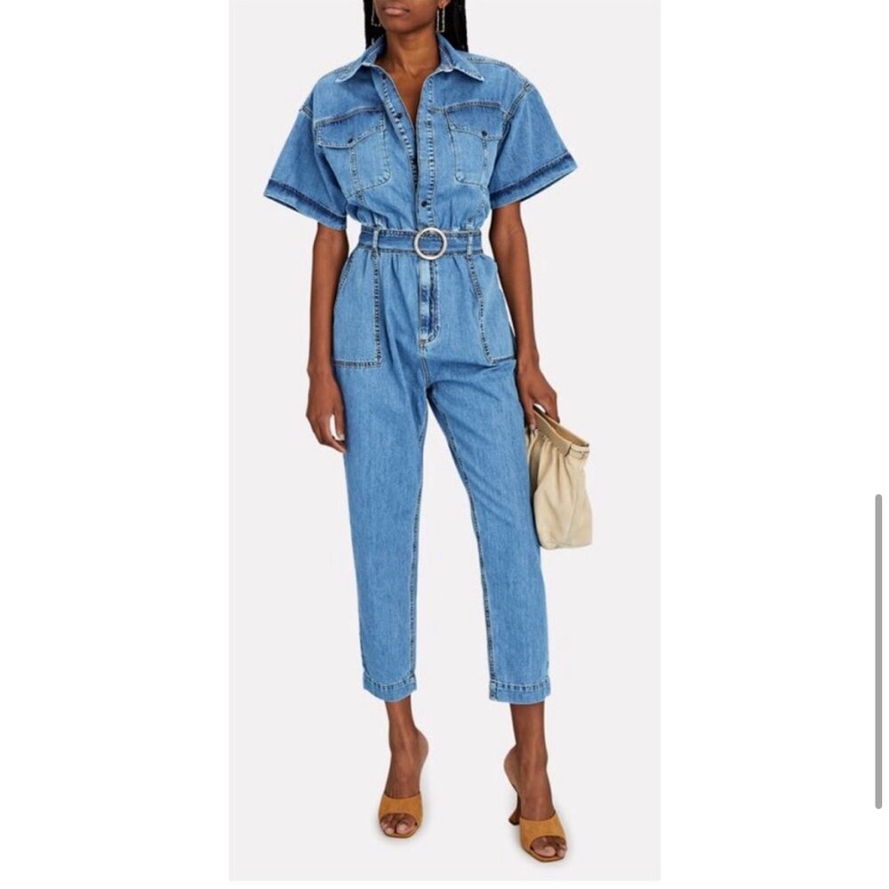 FRAME Arie Denim Jumpsuit Tie Waist Short Sleeve XXS 00 0 2 24 25 26 NWOT